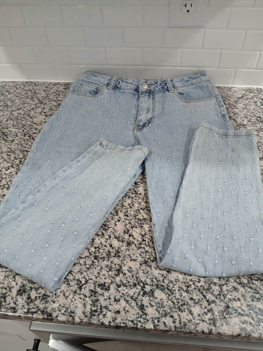 Versona Light Blue High-Rise Dot-Texture Jeans